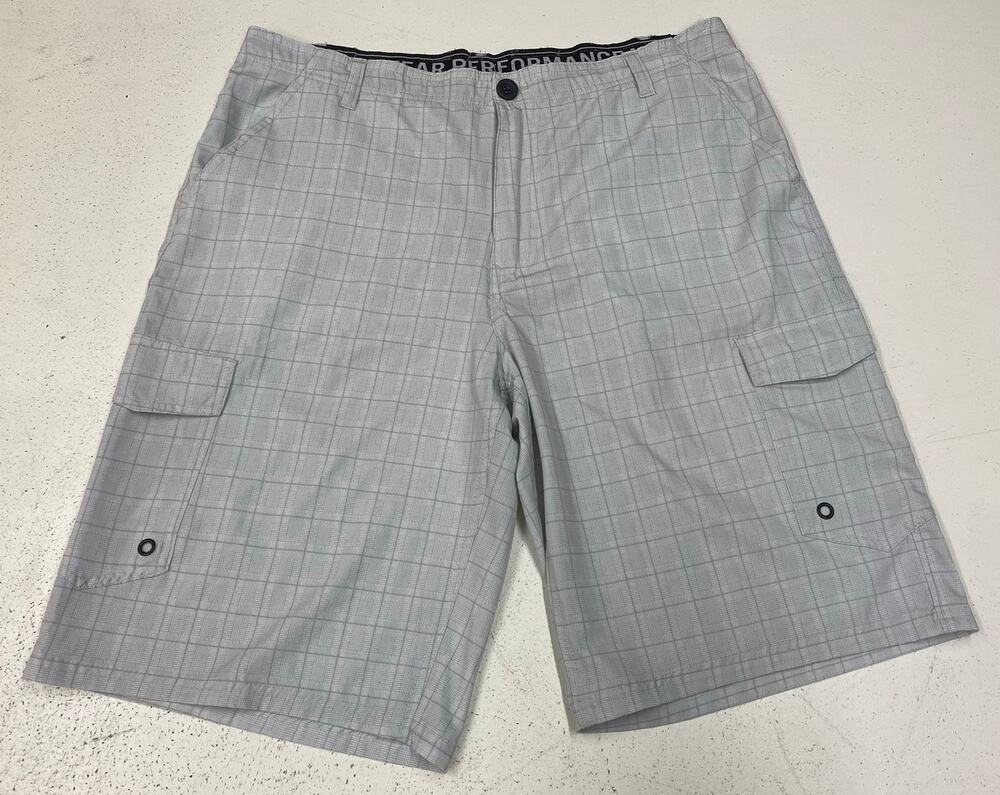 VTG Y2K Men No Fear unlined plaid performance hybrid cargo athletic shorts 36